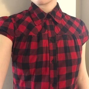 Red Plaid Button-Down Collared Dress